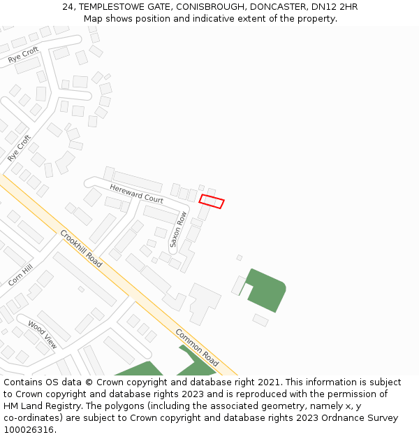 24, TEMPLESTOWE GATE, CONISBROUGH, DONCASTER, DN12 2HR: Location map and indicative extent of plot