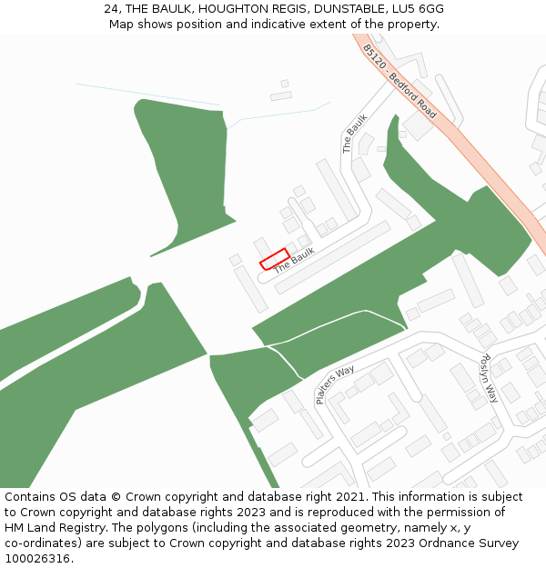 24, THE BAULK, HOUGHTON REGIS, DUNSTABLE, LU5 6GG: Location map and indicative extent of plot