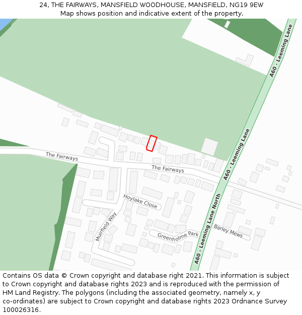 24, THE FAIRWAYS, MANSFIELD WOODHOUSE, MANSFIELD, NG19 9EW: Location map and indicative extent of plot