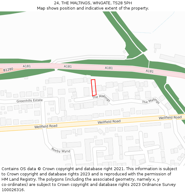 24, THE MALTINGS, WINGATE, TS28 5PH: Location map and indicative extent of plot