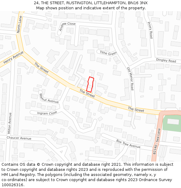 24, THE STREET, RUSTINGTON, LITTLEHAMPTON, BN16 3NX: Location map and indicative extent of plot