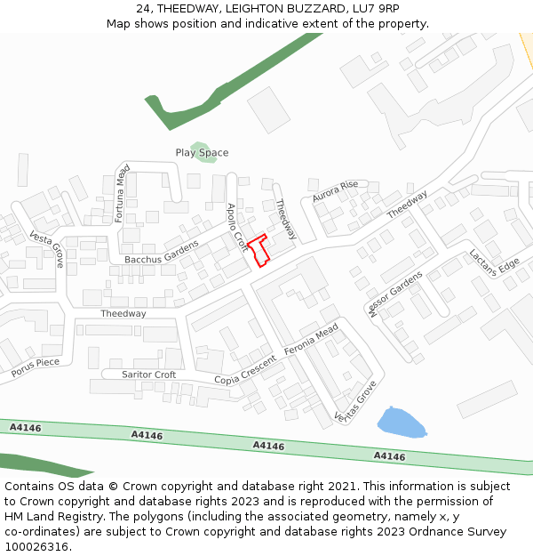 24, THEEDWAY, LEIGHTON BUZZARD, LU7 9RP: Location map and indicative extent of plot