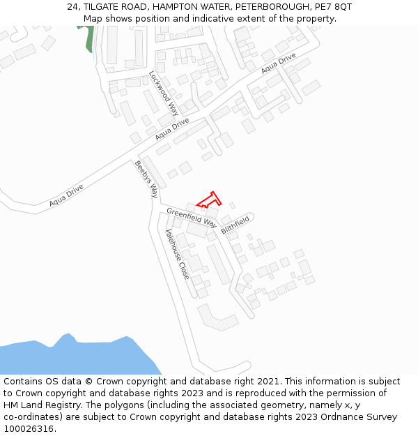 24, TILGATE ROAD, HAMPTON WATER, PETERBOROUGH, PE7 8QT: Location map and indicative extent of plot