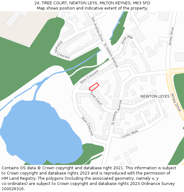 24, TIREE COURT, NEWTON LEYS, MILTON KEYNES, MK3 5FD: Location map and indicative extent of plot