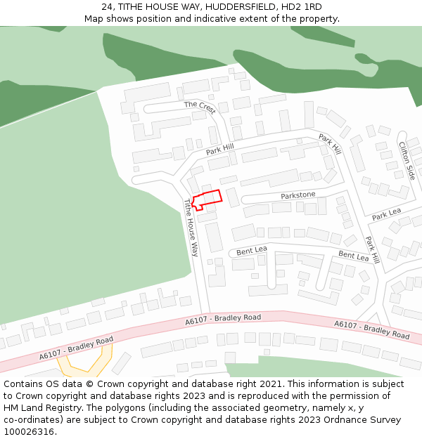 24, TITHE HOUSE WAY, HUDDERSFIELD, HD2 1RD: Location map and indicative extent of plot