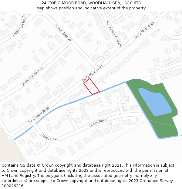 24, TOR O MOOR ROAD, WOODHALL SPA, LN10 6TD: Location map and indicative extent of plot