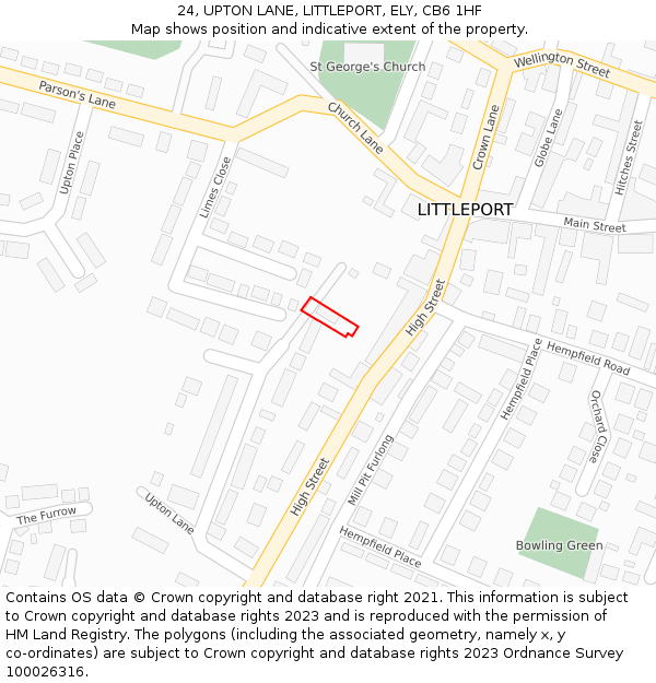 24, UPTON LANE, LITTLEPORT, ELY, CB6 1HF: Location map and indicative extent of plot