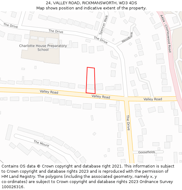 24, VALLEY ROAD, RICKMANSWORTH, WD3 4DS: Location map and indicative extent of plot