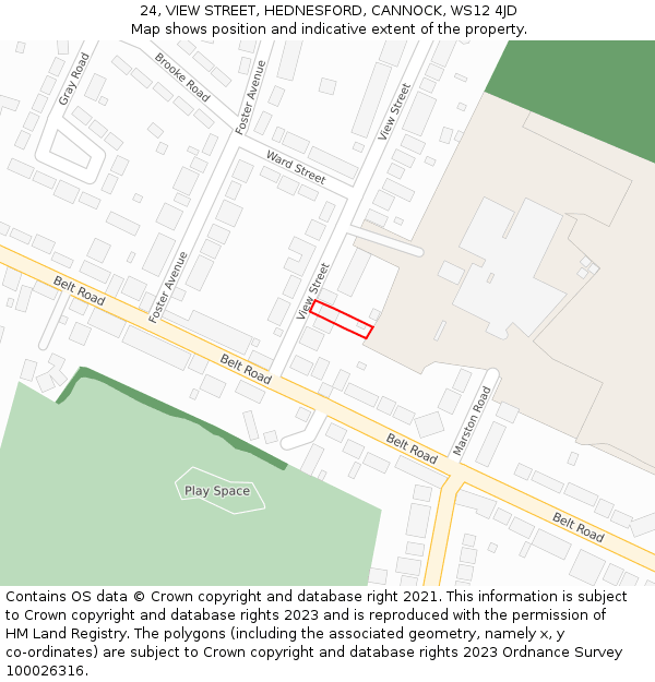 24, VIEW STREET, HEDNESFORD, CANNOCK, WS12 4JD: Location map and indicative extent of plot