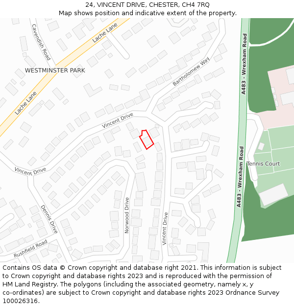 24, VINCENT DRIVE, CHESTER, CH4 7RQ: Location map and indicative extent of plot