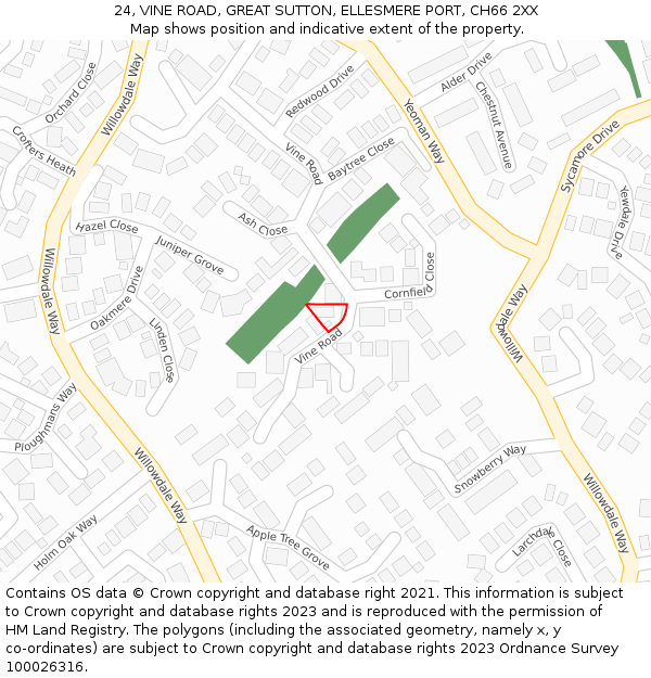 24, VINE ROAD, GREAT SUTTON, ELLESMERE PORT, CH66 2XX: Location map and indicative extent of plot