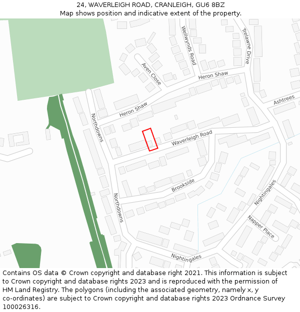 24, WAVERLEIGH ROAD, CRANLEIGH, GU6 8BZ: Location map and indicative extent of plot