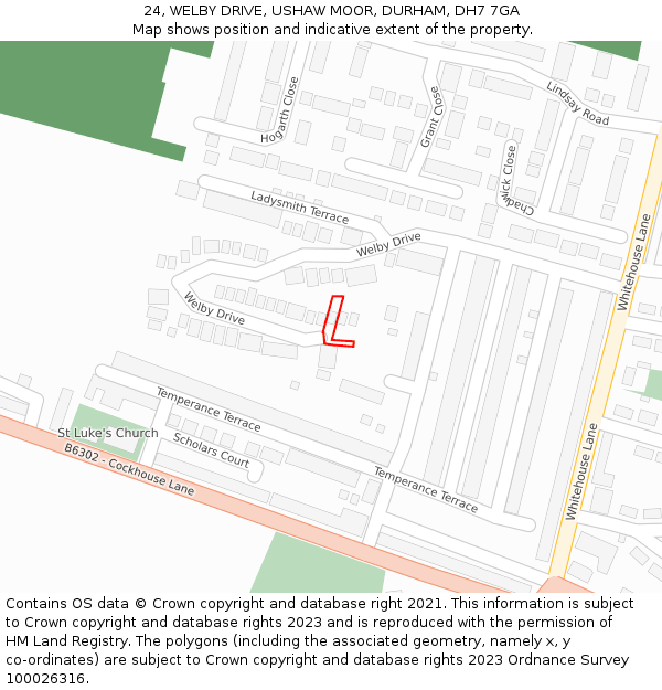 24, WELBY DRIVE, USHAW MOOR, DURHAM, DH7 7GA: Location map and indicative extent of plot