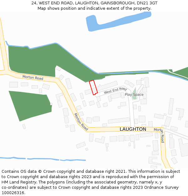 24, WEST END ROAD, LAUGHTON, GAINSBOROUGH, DN21 3GT: Location map and indicative extent of plot