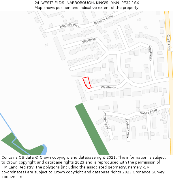 24, WESTFIELDS, NARBOROUGH, KING'S LYNN, PE32 1SX: Location map and indicative extent of plot