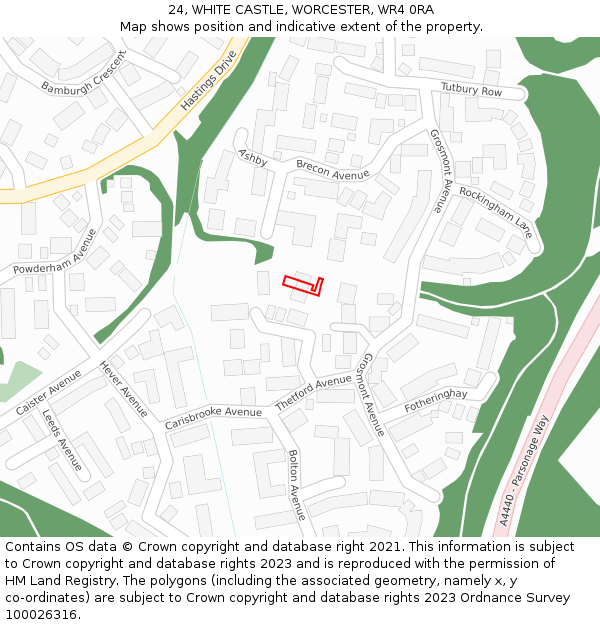 24, WHITE CASTLE, WORCESTER, WR4 0RA: Location map and indicative extent of plot