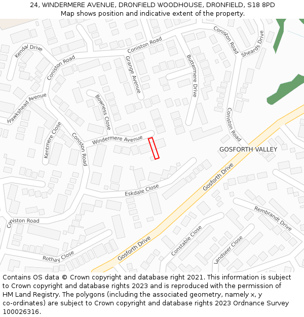 24, WINDERMERE AVENUE, DRONFIELD WOODHOUSE, DRONFIELD, S18 8PD: Location map and indicative extent of plot