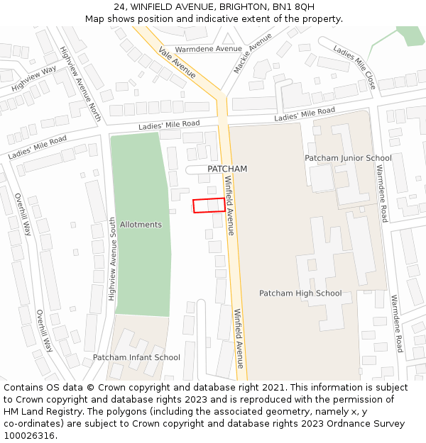 24, WINFIELD AVENUE, BRIGHTON, BN1 8QH: Location map and indicative extent of plot