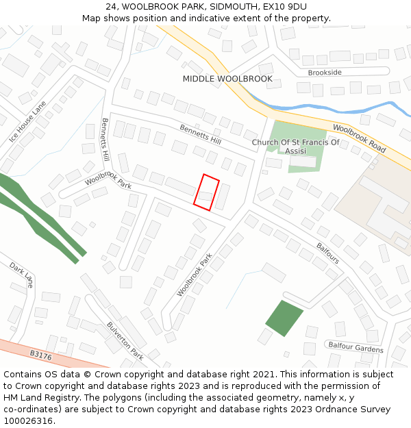 24, WOOLBROOK PARK, SIDMOUTH, EX10 9DU: Location map and indicative extent of plot