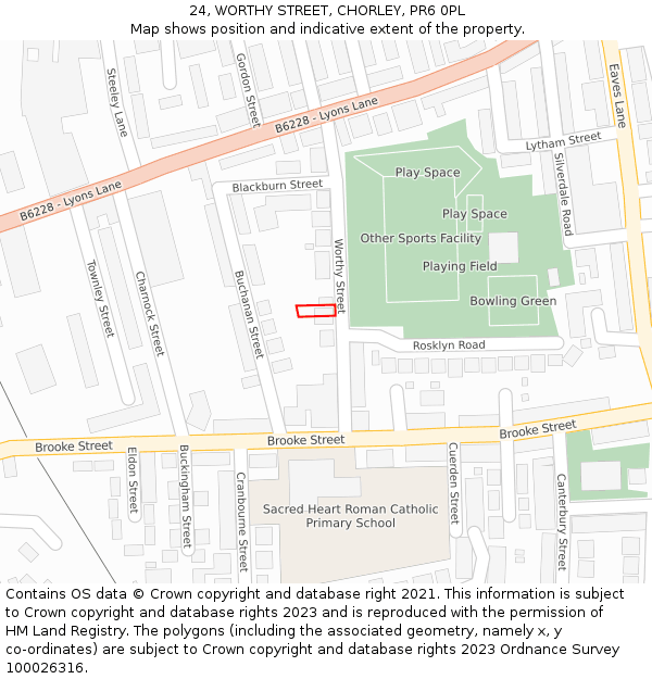 24, WORTHY STREET, CHORLEY, PR6 0PL: Location map and indicative extent of plot