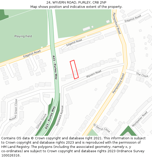 24, WYVERN ROAD, PURLEY, CR8 2NP: Location map and indicative extent of plot