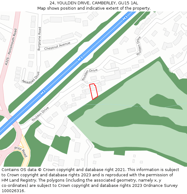 24, YOULDEN DRIVE, CAMBERLEY, GU15 1AL: Location map and indicative extent of plot