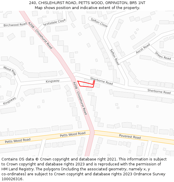 240, CHISLEHURST ROAD, PETTS WOOD, ORPINGTON, BR5 1NT: Location map and indicative extent of plot