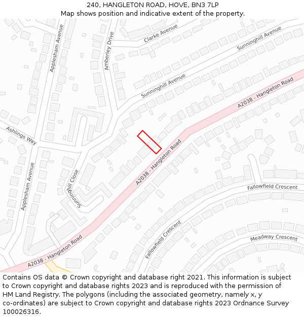 240, HANGLETON ROAD, HOVE, BN3 7LP: Location map and indicative extent of plot