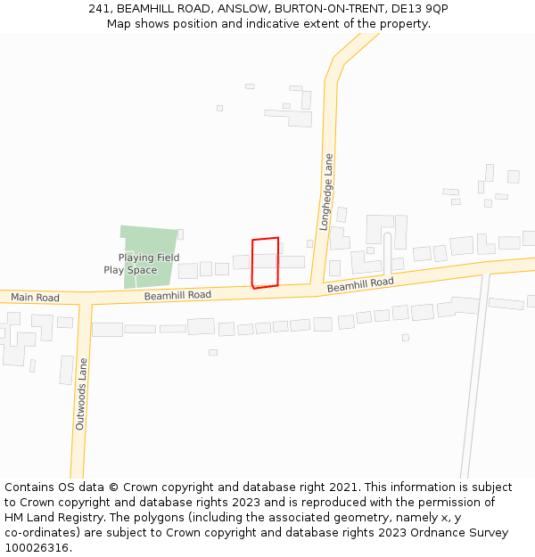 241, BEAMHILL ROAD, ANSLOW, BURTON-ON-TRENT, DE13 9QP: Location map and indicative extent of plot