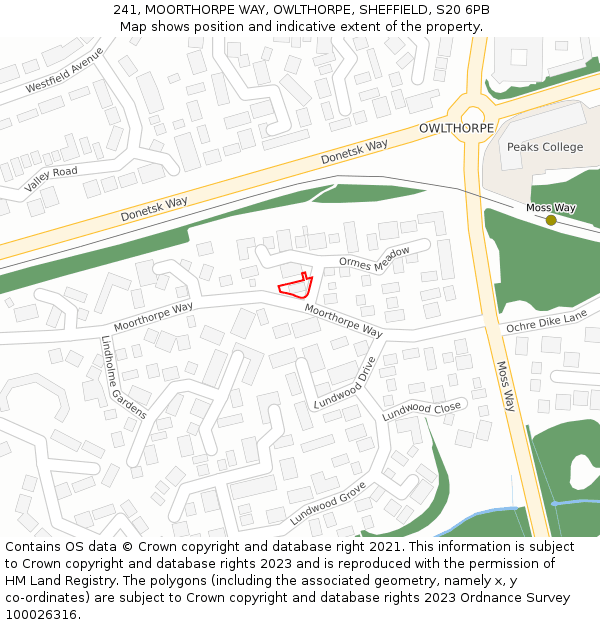 241, MOORTHORPE WAY, OWLTHORPE, SHEFFIELD, S20 6PB: Location map and indicative extent of plot