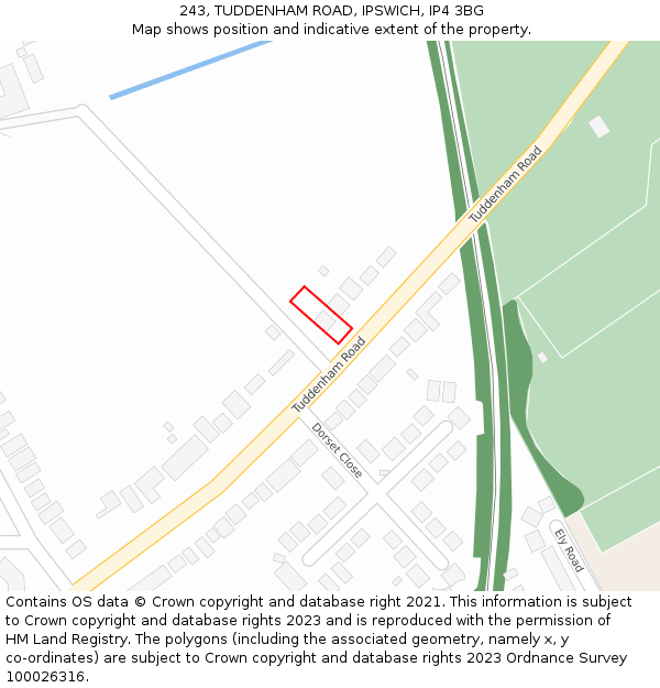 243, TUDDENHAM ROAD, IPSWICH, IP4 3BG: Location map and indicative extent of plot