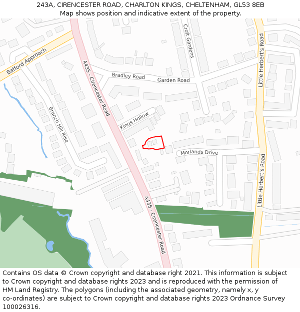 243A, CIRENCESTER ROAD, CHARLTON KINGS, CHELTENHAM, GL53 8EB: Location map and indicative extent of plot