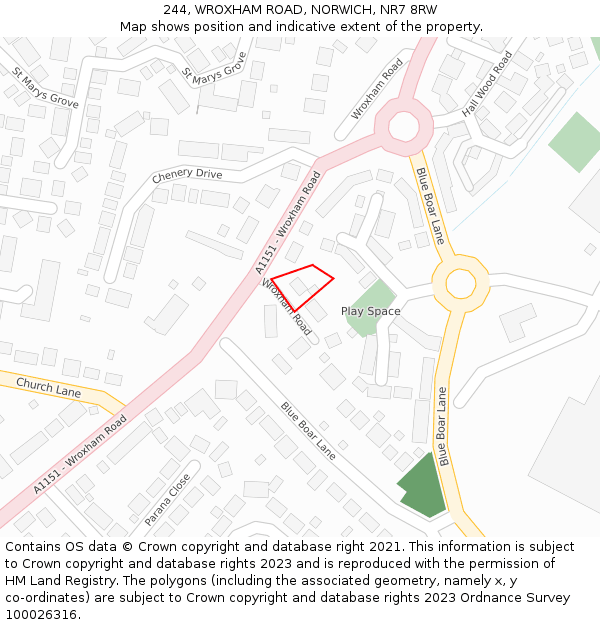 244, WROXHAM ROAD, NORWICH, NR7 8RW: Location map and indicative extent of plot