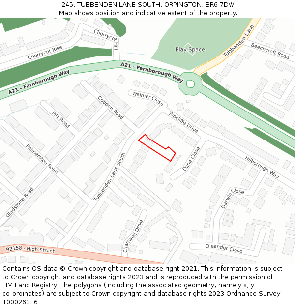 245, TUBBENDEN LANE SOUTH, ORPINGTON, BR6 7DW: Location map and indicative extent of plot