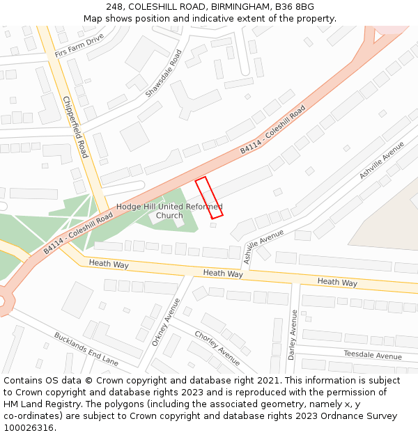 248, COLESHILL ROAD, BIRMINGHAM, B36 8BG: Location map and indicative extent of plot