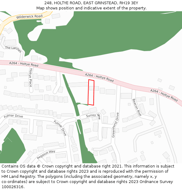 248, HOLTYE ROAD, EAST GRINSTEAD, RH19 3EY: Location map and indicative extent of plot