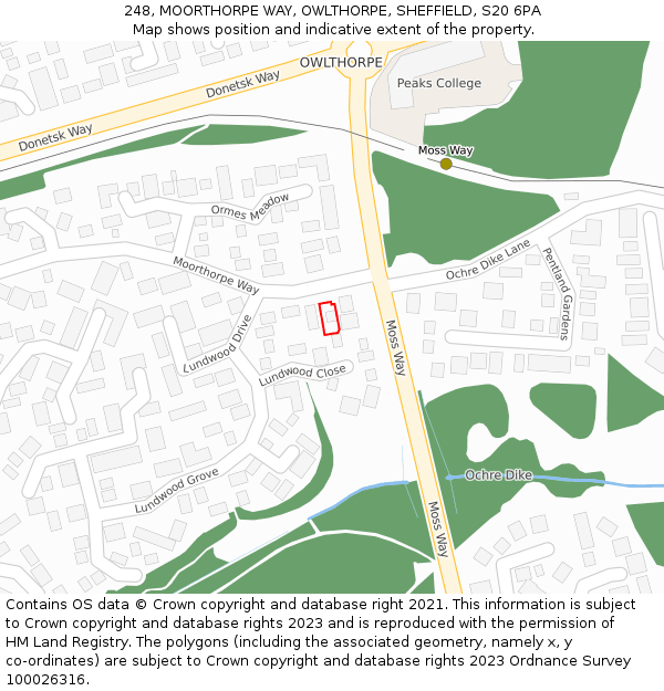 248, MOORTHORPE WAY, OWLTHORPE, SHEFFIELD, S20 6PA: Location map and indicative extent of plot