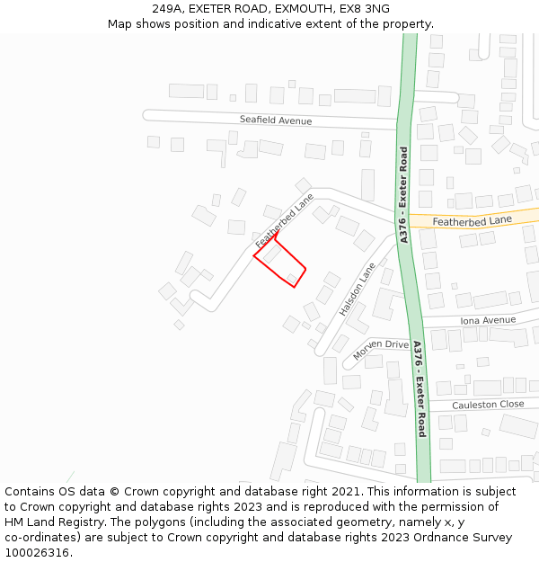 249A, EXETER ROAD, EXMOUTH, EX8 3NG: Location map and indicative extent of plot