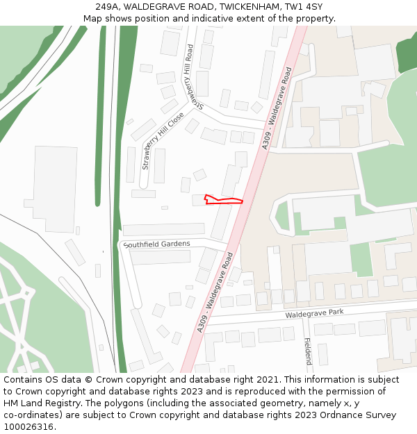 249A, WALDEGRAVE ROAD, TWICKENHAM, TW1 4SY: Location map and indicative extent of plot