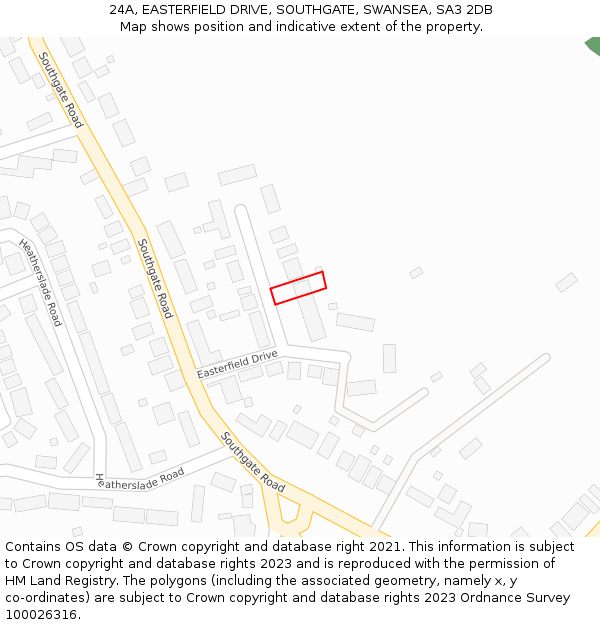 24A, EASTERFIELD DRIVE, SOUTHGATE, SWANSEA, SA3 2DB: Location map and indicative extent of plot