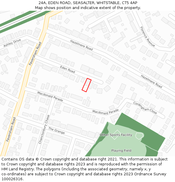 24A, EDEN ROAD, SEASALTER, WHITSTABLE, CT5 4AP: Location map and indicative extent of plot