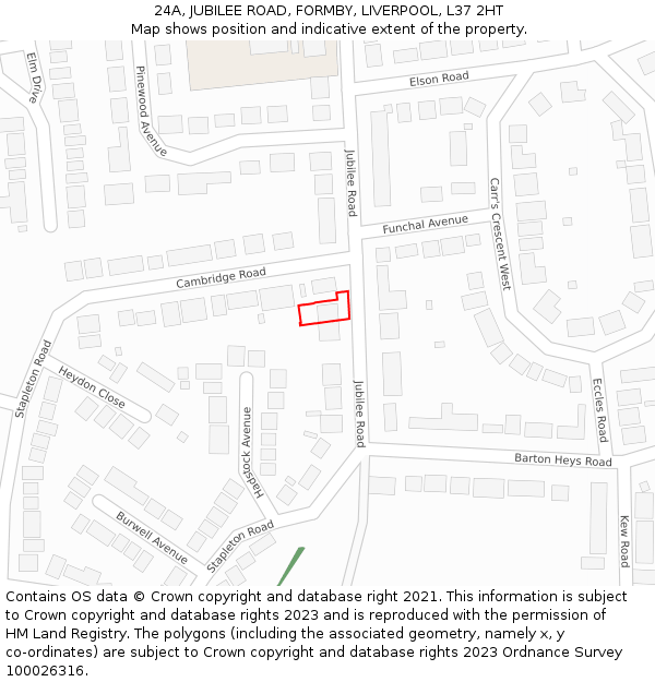 24A, JUBILEE ROAD, FORMBY, LIVERPOOL, L37 2HT: Location map and indicative extent of plot