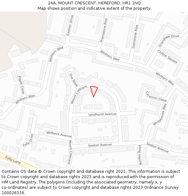 24A, MOUNT CRESCENT, HEREFORD, HR1 1NQ: Location map and indicative extent of plot