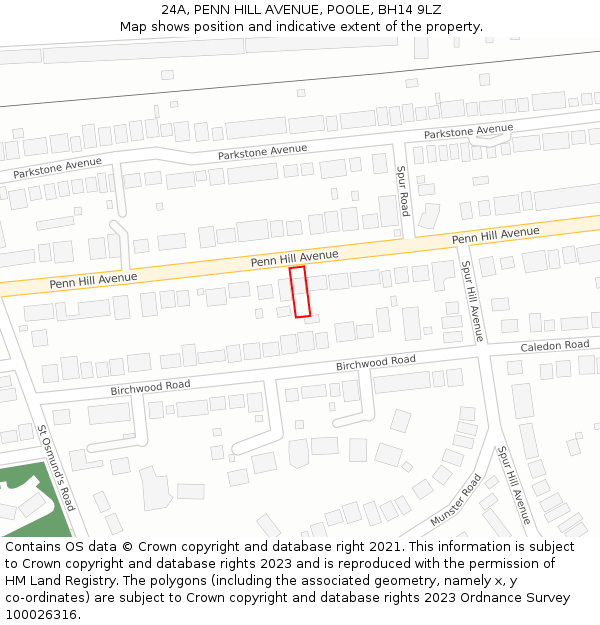 24A, PENN HILL AVENUE, POOLE, BH14 9LZ: Location map and indicative extent of plot