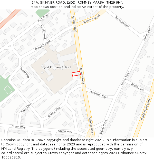 24A, SKINNER ROAD, LYDD, ROMNEY MARSH, TN29 9HN: Location map and indicative extent of plot