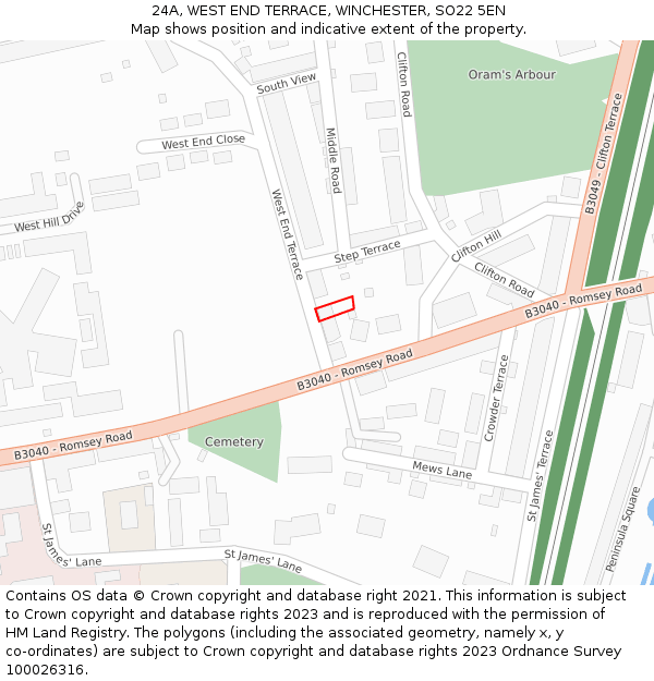 24A, WEST END TERRACE, WINCHESTER, SO22 5EN: Location map and indicative extent of plot