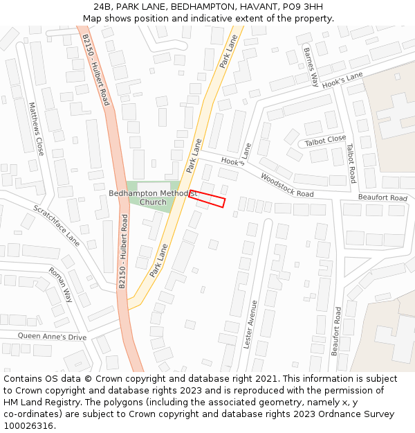 24B, PARK LANE, BEDHAMPTON, HAVANT, PO9 3HH: Location map and indicative extent of plot