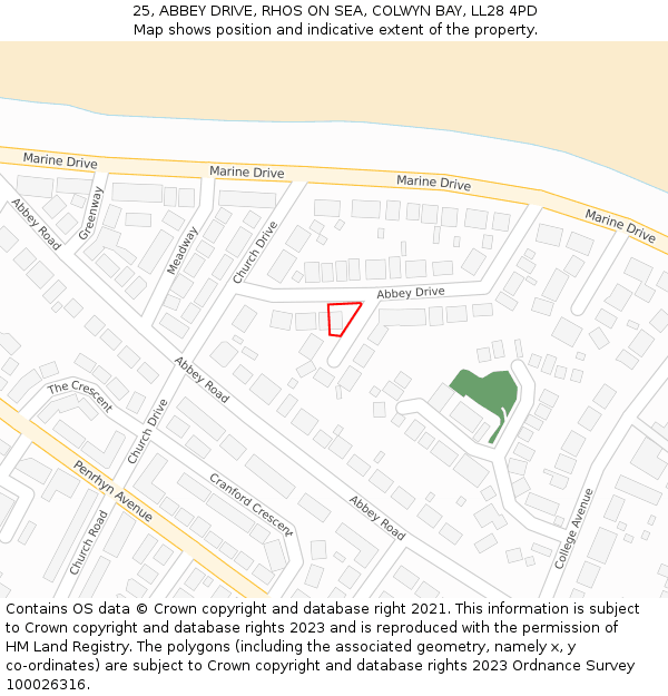 25, ABBEY DRIVE, RHOS ON SEA, COLWYN BAY, LL28 4PD: Location map and indicative extent of plot