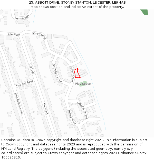 25, ABBOTT DRIVE, STONEY STANTON, LEICESTER, LE9 4AB: Location map and indicative extent of plot