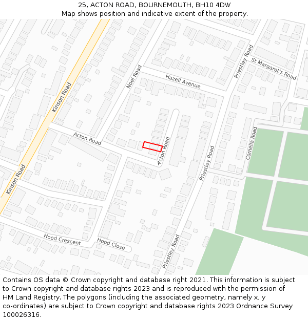 25, ACTON ROAD, BOURNEMOUTH, BH10 4DW: Location map and indicative extent of plot